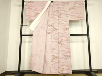 平和屋着物▽上質な小紋　単衣　霞取花文　金彩　正絹　逸品　DABH6315az