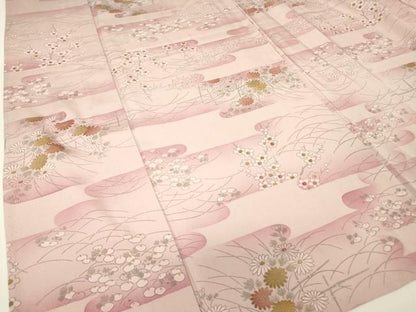 平和屋着物▽上質な小紋　単衣　霞取花文　金彩　正絹　逸品　DABH6315az