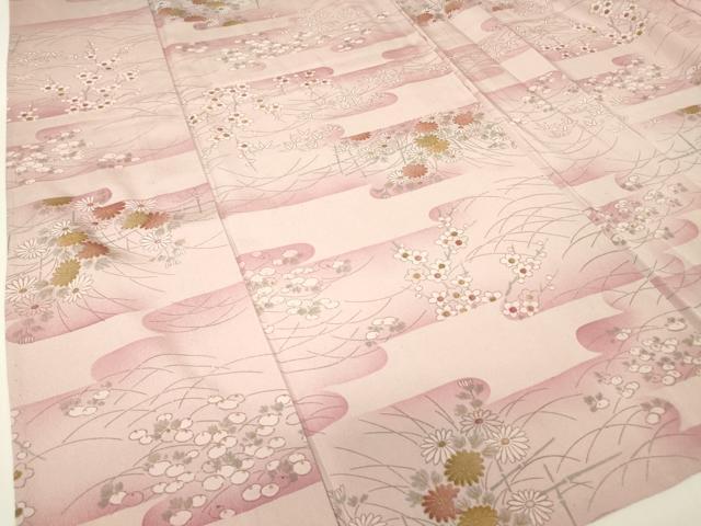 平和屋着物▽上質な小紋　単衣　霞取花文　金彩　正絹　逸品　DABH6315az