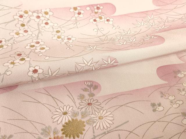 平和屋着物▽上質な小紋　単衣　霞取花文　金彩　正絹　逸品　DABH6315az