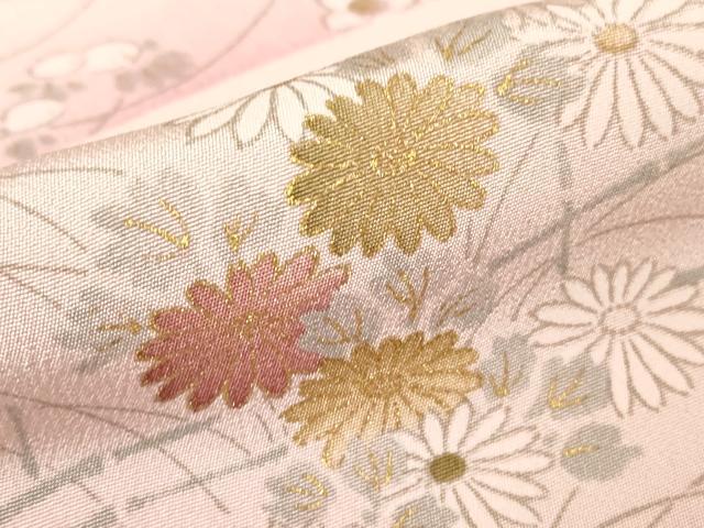 平和屋着物▽上質な小紋　単衣　霞取花文　金彩　正絹　逸品　DABH6315az
