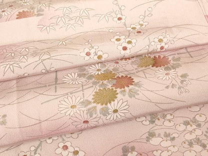 平和屋着物▽上質な小紋　単衣　霞取花文　金彩　正絹　逸品　DABH6315az