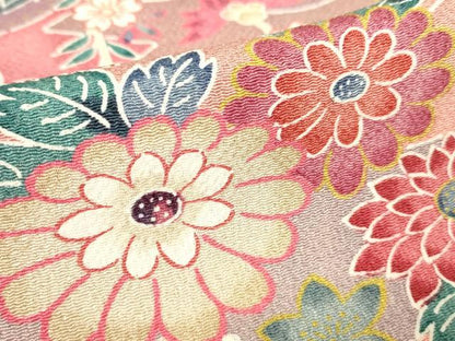 平和屋着物▽上質な小紋　単衣　霞取舞蝶文　鬼しぼ縮緬　正絹　逸品　DABH6316az