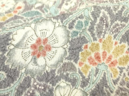 平和屋着物▽上質な小紋　単衣　更紗花切嵌め文様　鬼しぼ縮緬　正絹　逸品　DABH6317az