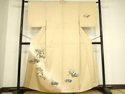平和屋着物▽訪問着　単衣　地紙御所車花文　暈し染め　金彩　さが美扱い　正絹　逸品　DABH6318az
