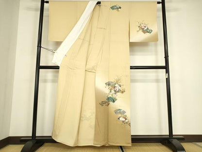 平和屋着物▽訪問着　単衣　地紙御所車花文　暈し染め　金彩　さが美扱い　正絹　逸品　DABH6318az
