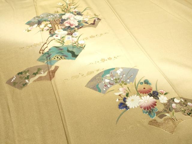 平和屋着物▽訪問着　単衣　地紙御所車花文　暈し染め　金彩　さが美扱い　正絹　逸品　DABH6318az