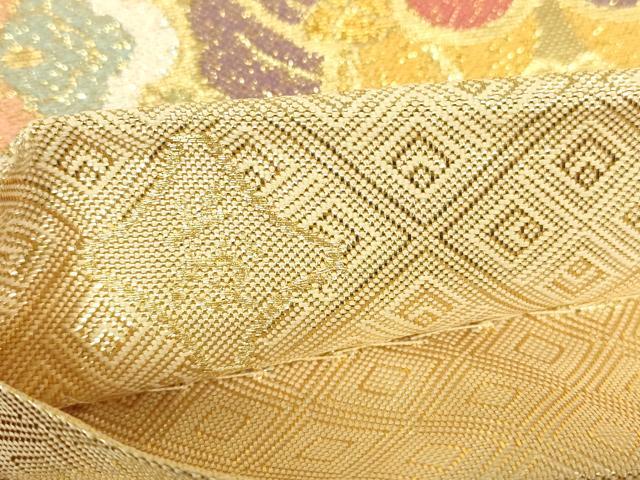 平和屋着物●唐織・西陣の老舗・名門・藤原織物　佐賀錦　六通柄袋帯　七宝花鳥文　金糸　正絹　逸品　DABH6324az