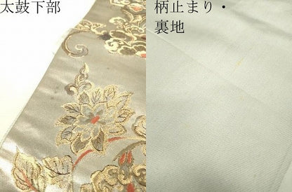 平和屋着物▼六通柄袋帯　金唐革織　正倉院花鳥華紋　金銀糸　正絹　逸品　DABH6326az