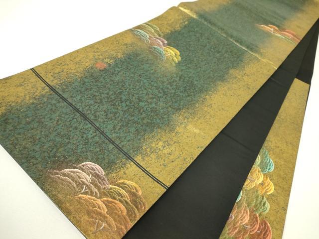平和屋着物▼太鼓柄袋帯　作家物　金閣寺　手描き　引箔　正絹　逸品　DABH6327az