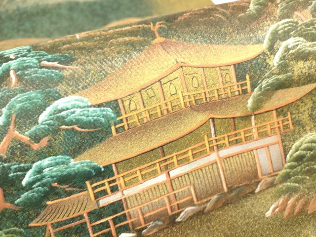 平和屋着物▼太鼓柄袋帯　作家物　金閣寺　手描き　引箔　正絹　逸品　DABH6327az