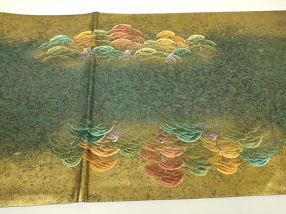 平和屋着物▼太鼓柄袋帯　作家物　金閣寺　手描き　引箔　正絹　逸品　DABH6327az