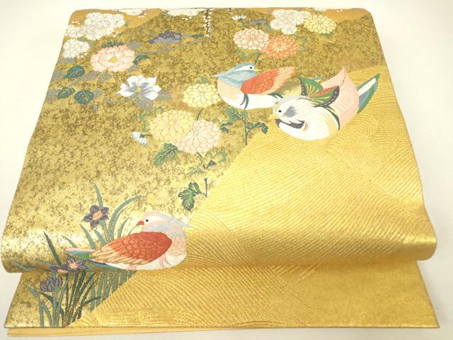平和屋着物▼六通柄袋帯　唐織　春陽夫婦鴛鴦文　金糸　引箔　正絹　逸品　DABH6331az