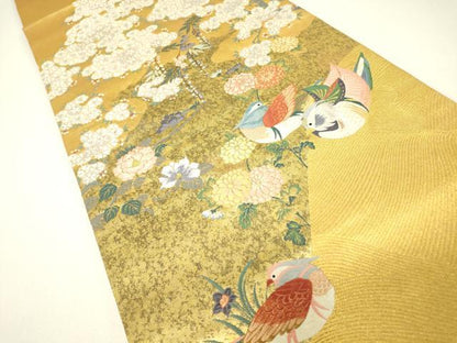 平和屋着物▼六通柄袋帯　唐織　春陽夫婦鴛鴦文　金糸　引箔　正絹　逸品　DABH6331az