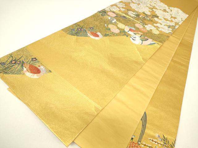 平和屋着物▼六通柄袋帯　唐織　春陽夫婦鴛鴦文　金糸　引箔　正絹　逸品　DABH6331az