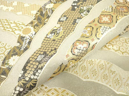平和屋着物▼伝統工芸士　平田藤三郎　六通柄袋帯　雪輪清華紋　金糸　正絹　逸品　DABH6332az