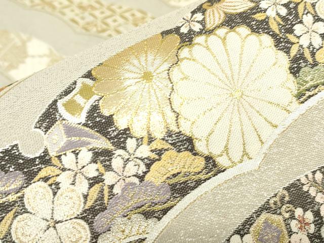 平和屋着物▼伝統工芸士　平田藤三郎　六通柄袋帯　雪輪清華紋　金糸　正絹　逸品　DABH6332az
