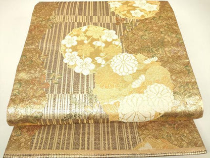 平和屋着物▼六通柄袋帯　花丸文　金糸　正絹　逸品　DABH6333az