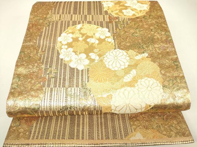 平和屋着物▼六通柄袋帯　花丸文　金糸　正絹　逸品　DABH6333az