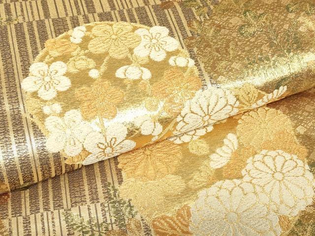平和屋着物▼六通柄袋帯　花丸文　金糸　正絹　逸品　DABH6333az