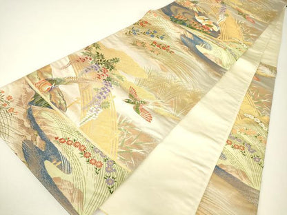 平和屋着物▼六通柄袋帯　唐織　桃山花鳥の畔　金糸　正絹　逸品　DABH6339az