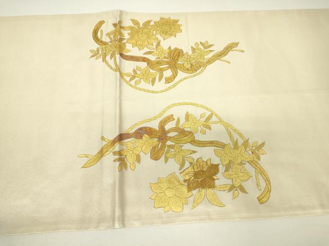 平和屋着物▼太鼓柄袋帯　刺繍　花丸文　金糸　正絹　逸品　DABH6340az