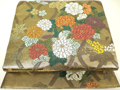 平和屋本店▼六通柄袋帯　唐織　立涌花文　純金　引箔　正絹　逸品　DABH6341az