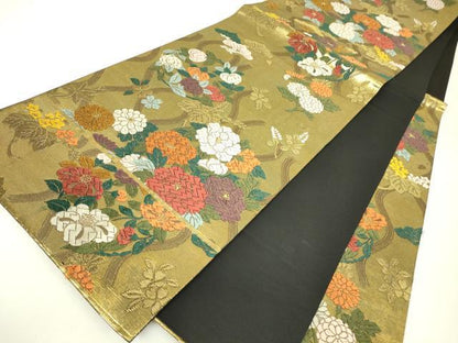 平和屋本店▼六通柄袋帯　唐織　立涌花文　純金　引箔　正絹　逸品　DABH6341az