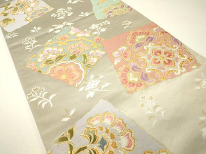 平和屋着物▼六通柄袋帯　天平色紙文　金糸　正絹　逸品　DABH6345az
