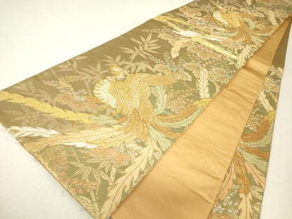 平和屋着物▼六通柄袋帯　契り　吉祥鳳凰　金銀糸　正絹　逸品　DABH6348az