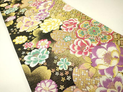 平和屋着物▼六通柄袋帯　正倉院花文　金糸　正絹　逸品　DABH6351az