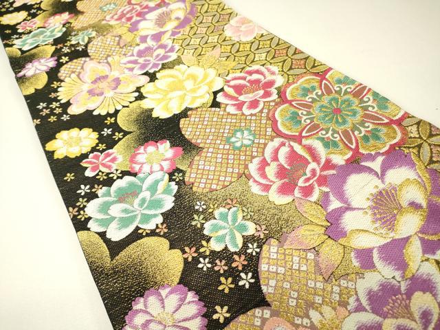 平和屋着物▼六通柄袋帯　正倉院花文　金糸　正絹　逸品　DABH6351az