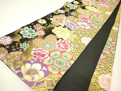 平和屋着物▼六通柄袋帯　正倉院花文　金糸　正絹　逸品　DABH6351az