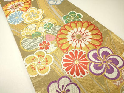 平和屋着物▼六通柄袋帯　吉祥舞花文　金糸　正絹　逸品　DABH6354az