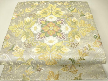 平和屋着物▼六通柄袋帯　正倉院花文　金銀糸　正絹　逸品　DABH6361az
