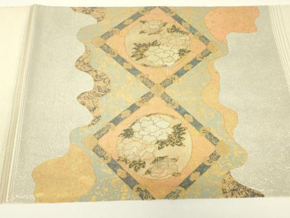 平和屋着物▼太鼓柄袋帯　螺鈿箔　天井花丸文　金彩　正絹　逸品　DABH6372az