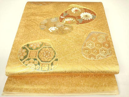 平和屋着物▼太鼓柄袋帯　駒刺繍　貝合わせ　金銀彩　正絹　逸品　DABH6373az