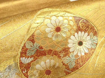平和屋着物▼太鼓柄袋帯　駒刺繍　貝合わせ　金銀彩　正絹　逸品　DABH6373az