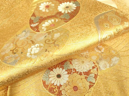 平和屋着物▼太鼓柄袋帯　駒刺繍　貝合わせ　金銀彩　正絹　逸品　DABH6373az