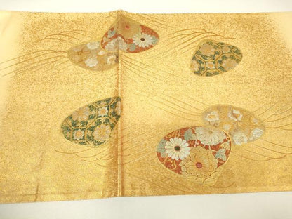 平和屋着物▼太鼓柄袋帯　駒刺繍　貝合わせ　金銀彩　正絹　逸品　DABH6373az