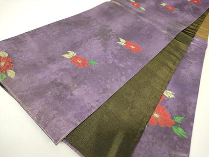 平和屋着物▼六通柄袋帯　舞花文　金糸　引箔　反端付き　正絹　逸品　DABH6374az