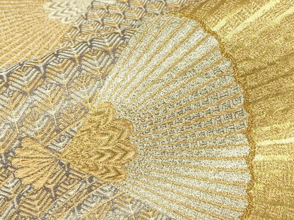 平和屋着物▼六通柄袋帯　扇面文　金銀糸　正絹　逸品　DABH6375az