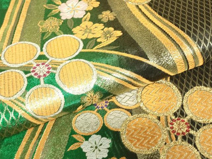 平和屋着物▼西陣　佐賀錦　六通柄袋帯　舞桜文　金銀糸　証紙付き　正絹　逸品　DABH6376az