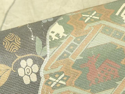 平和屋着物▼六通柄袋帯　螺鈿箔　名物裂　正絹　逸品　DABH6391az