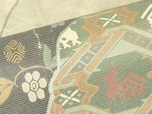 平和屋着物▼六通柄袋帯　螺鈿箔　名物裂　正絹　逸品　DABH6391az