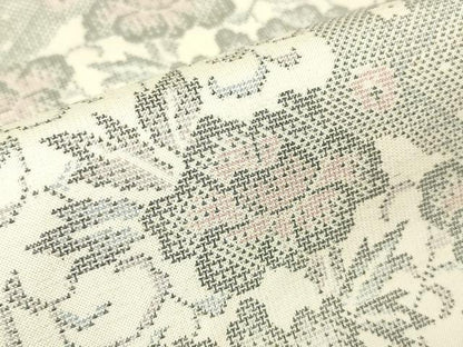 平和屋着物▽本場大島紬　白大島　単衣　9マルキ　牡丹唐草文　正絹　逸品　DABH6395az
