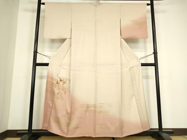 平和屋着物▽訪問着　単衣　駒刺繍　吉祥花文　金彩　正絹　逸品　DABH6396az