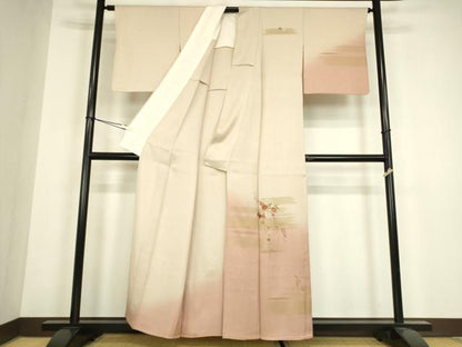 平和屋着物▽訪問着　単衣　駒刺繍　吉祥花文　金彩　正絹　逸品　DABH6396az