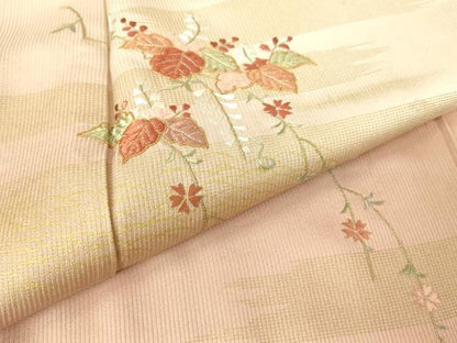平和屋着物▽訪問着　単衣　駒刺繍　吉祥花文　金彩　正絹　逸品　DABH6396az