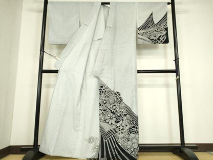 平和屋着物▽訪問着　単衣　舞花文　洗える着物　DABH6397az